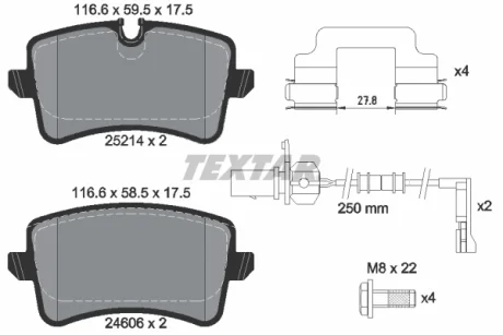 Колодки гальмівні (задні) Audi A8 09- (Lucas) (з датчиками) Q+ TEXTAR 2521404