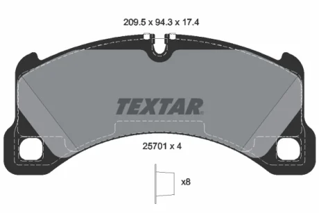 Колодки гальмівні (передні) Porsche Panamera 16- (Brembo) TEXTAR 2570101