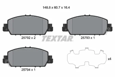 Колодки гальмівні (передні) Honda Accord IX/X 12-/HR-V 15- (Akebono) TEXTAR 2579201