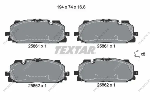 Колодки гальмівні (передні) Audi A5/Q7 2.0-3.0 D 15-/VW Touareg 17- (Akebono) TEXTAR 2586101 (фото 1)