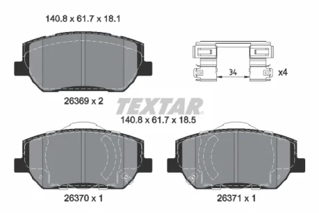 Колодки гальмівні (передні) Hyundai Santa Fe 12-18 TEXTAR 2636901