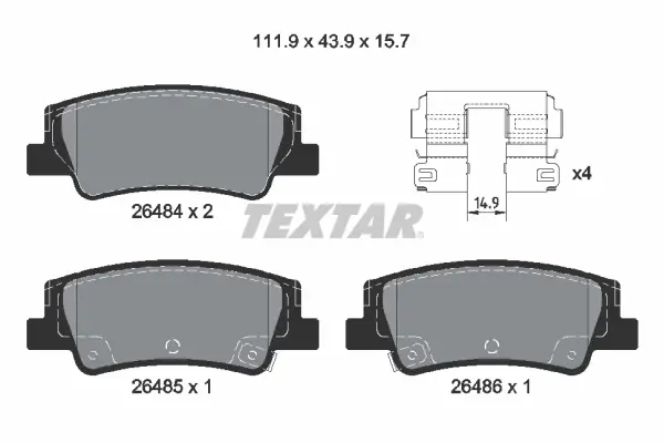 Колодки гальмівні (задні) Hyundai Tucson 20-/Kia Niro 22- (+ датчики) TEXTAR 2648401 (фото 1)