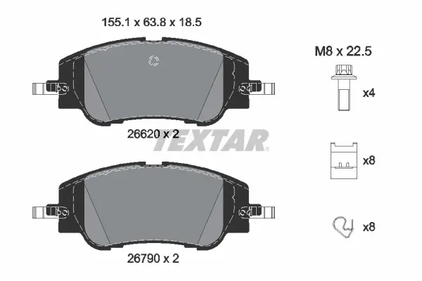 Колодки гальмівні (передні) Citroen C4 1.5 BlueHDi 20-/Opel Corsa 1.2 19-/Peugeot 208 1.2 PureTech/1.5 BlueHDi/1.6 HDi 19- TEXTAR 2662001 (фото 1)