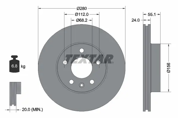 Диск гальмівний (передній) VW T4 2.5TDI 90-03 (280x24) (R15) PRO+ TEXTAR 92083805 (фото 1)