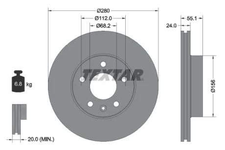 Диск гальмівний (передній) VW T4 2.5TDI 90-03 (280x24) (R15) PRO+ TEXTAR 92083805