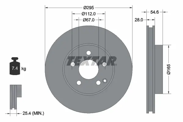 Диск гальмівний (передній) MB E-class (W211/S211) 02-09 (295x28) PRO+ TEXTAR 92115105 (фото 1)