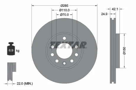 Диск гальмівний (передній) Opel Vectra C 02- (285x24.9) PRO+ TEXTAR 92118705