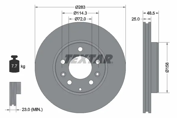 Диск гальмівний (передній) Mazda 6 02-13 (283х25) PRO TEXTAR 92125503 (фото 1)