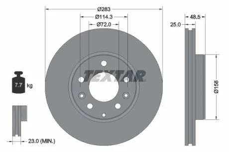 Диск гальмівний (передній) Mazda 6 02-13 (283х25) PRO TEXTAR 92125503