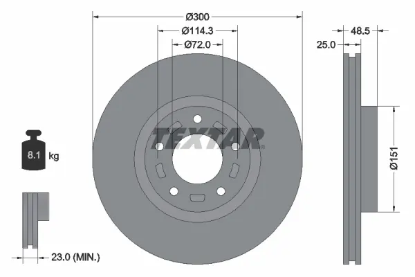 Диск гальмівний (передній) Mazda 3 03-14/Mazda 5 05- (300x25) PRO TEXTAR 92130403 (фото 1)