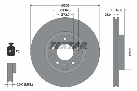 Диск гальмівний (передній) Mazda 3 03-14/Mazda 5 05- (300x25) PRO TEXTAR 92130403