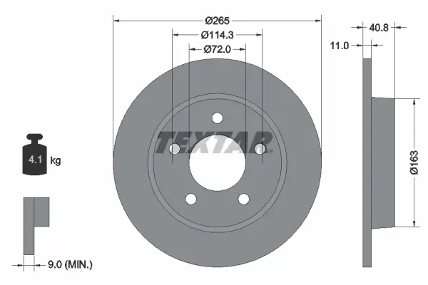 Диск гальмівний (задній) Mazda 3 1.3-2.2 MZR 04-14 (265x11) TEXTAR 92130500 (фото 1)