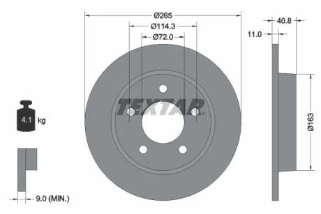 Диск гальмівний (задній) Mazda 3 1.3-2.2 MZR 04-14 (265x11) TEXTAR 92130500