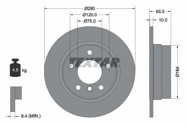 Диск гальмівний (задній) BMW 1 (E81/E87) 04-11 (280x10) PRO TEXTAR 92132903 (фото 1)
