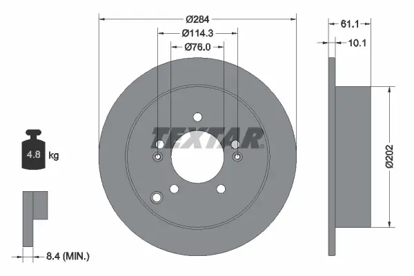 Диск гальмівний (задній) Hyundai Santa FE/ Tucson/Kia Sportage 04- (284x10.1) PRO TEXTAR 92134003 (фото 1)