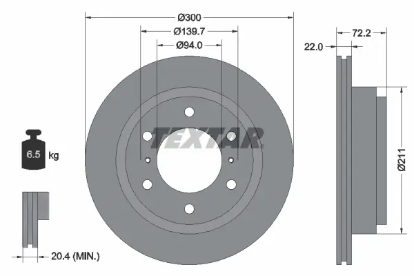 Диск гальмівний (задній) Mitsubishi Pajero 00- (300x22) PRO TEXTAR 92135103 (фото 1)