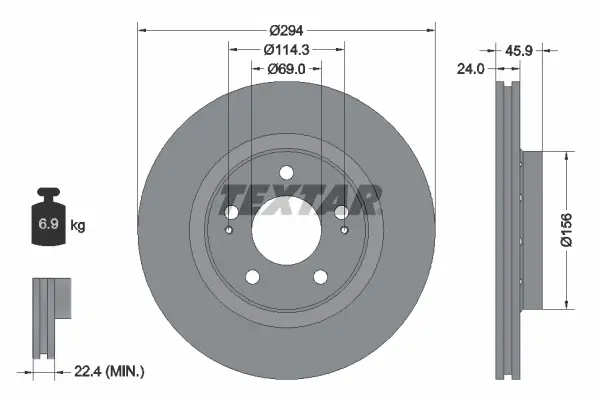 Диск гальмівний (передній) Mitsubishi Outlander/Citroen C-Crosser 03- (294x24) PRO TEXTAR 92135203 (фото 1)