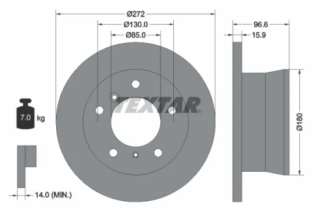 Диск гальмівний (задній) MB Sprinter 308-316CDI 96- (272x15.9) PRO TEXTAR 92137603