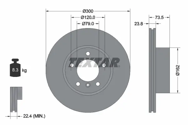 Диск гальмівний (передній) BMW 3 (E90-93) 04-13 (300x23.8) PRO+ TEXTAR 92137705 (фото 1)