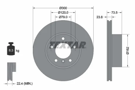 Диск гальмівний (передній) BMW 3 (E90-93) 04-13 (300x23.8) PRO+ TEXTAR 92137705