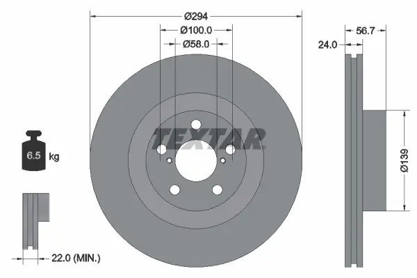 Диск гальмівний (передній) Subaru Forester 03-/Impreza 94-/Outback00- (294x24) TEXTAR 92139500 (фото 1)