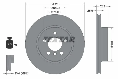 Диск гальмівний (передній) BMW X3 (E83) 03-11 (325x25) PRO+ TEXTAR 92141505