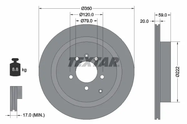 Диск гальмівний (задній) Land Rover Discovery IV 09-/Range Rover Sport 05-13 (350x20) PRO TEXTAR 92147703 (фото 1)