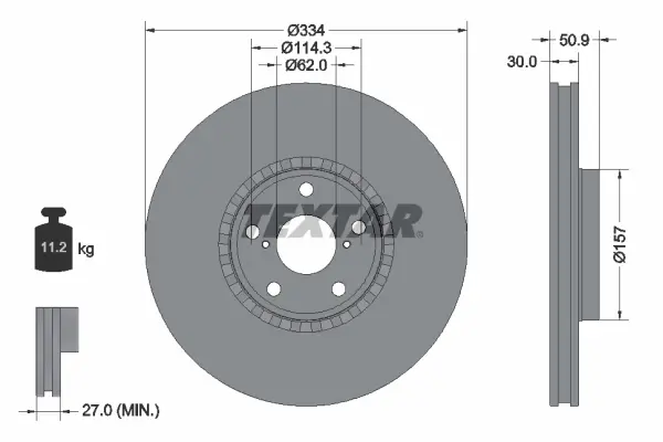 Диск гальмівний (передній) Lexus GS 05-/IS 09- (L) (334x30) PRO TEXTAR 92147803 (фото 1)
