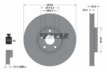 Диск гальмівний (передній) Lexus GS 05-/IS 09- (L) (334x30) PRO TEXTAR 92147803