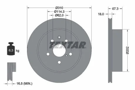Диск гальмівний (задній) Lexus GS/IS II/IS C 05- (310x18) PRO TEXTAR 92148003