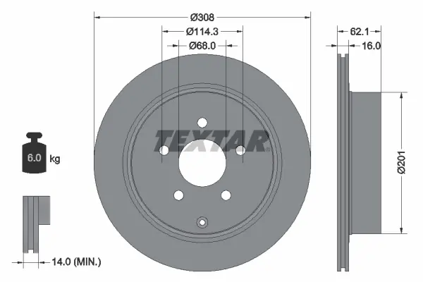 Диск гальмівний (задній) Infiniti EX/FX/G/M/Q50/Q70 03- (308x16) PRO TEXTAR 92149303 (фото 1)