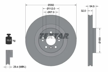 Диск гальмівний (передній) MB M-class (W164)/R-class (W251)05- (350x32) PRO+ TEXTAR 92150705