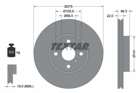 Диск гальмівний (передній) Toyota Corolla/Yaris 06- (275x22) TEXTAR 92156200