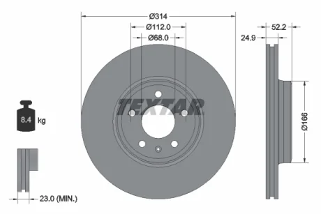 Диск гальмівний (передній) Audi A4/A5 07- (314х24.9) PRO+ TEXTAR 92159905