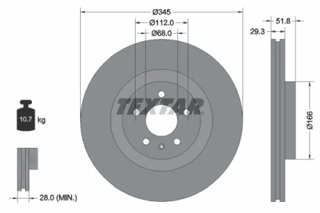 Диск гальмівний (передній) Audi A4 07-15/A5 07-17/Q5 08- (345х29.3) PRO+ TEXTAR 92160205