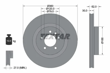 Диск гальмівний (передній) Land Rover Discovery IV 09-/Range Rover Sport 05-13 (360x30) PRO+ TEXTAR 92162005