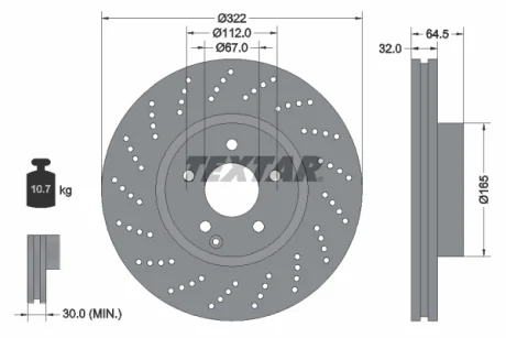 Диск гальмівний (передній) MB C-class (W204) 07-14/ E-class (W212) 09- (322x32) PRO+ TEXTAR 92163405