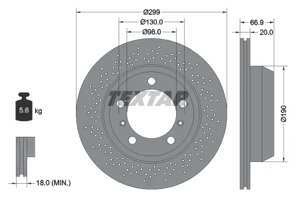 Диск гальмівний (задній) Porsche 718/Boxster/Cayman 2.0-3.4 04- (299x20) PRO TEXTAR 92165303 (фото 1)