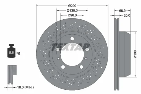 Диск гальмівний (задній) Porsche 718/Boxster/Cayman 2.0-3.4 04- (299x20) PRO TEXTAR 92165303