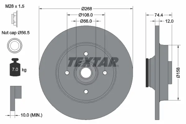 Диск гальмівний (задній) Citroen Berlingo/Peugeot Partner 08- (268х12) (+ABS) (з підшипником) PRO TEXTAR 92168703 (фото 1)