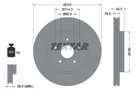 Диск гальмівний (передній) Lexus RX 03-12 (319x28) PRO TEXTAR 92171503