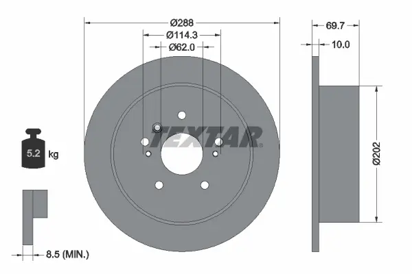 Диск гальмівний (задній) Lexus RX 03-09 (288x10) PRO TEXTAR 92171603 (фото 1)