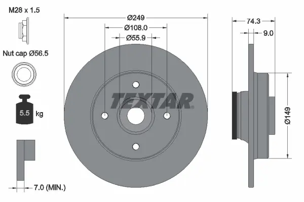 Диск гальмівний (задній) Citroen C4 II/Peugeot 308 08- (249х9) (+ABS) (з підшипником) PRO TEXTAR 92194103 (фото 1)