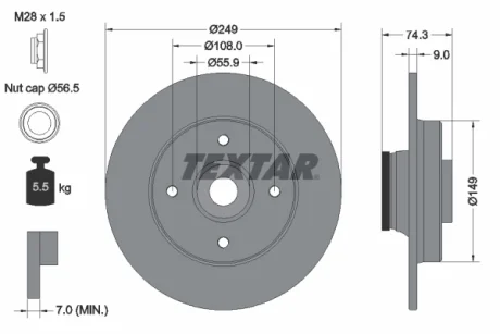Диск гальмівний (задній) Citroen C4 II/Peugeot 308 08- (249х9) (+ABS) (з підшипником) PRO TEXTAR 92194103