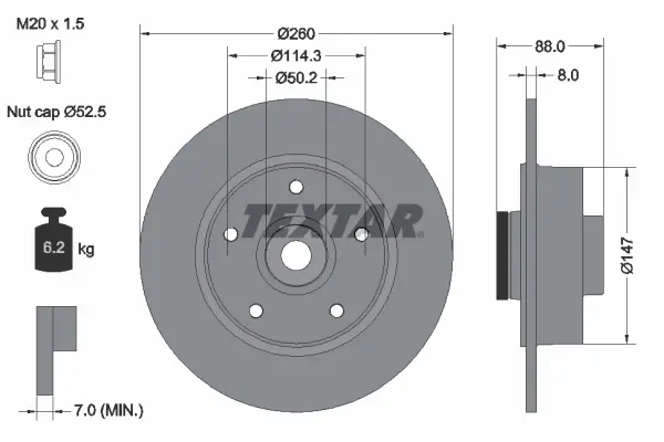 Диск гальмівний (задній) Renault Megane III/Scenic III 08- (260x8) (+ABS) PRO TEXTAR 92196003 (фото 1)