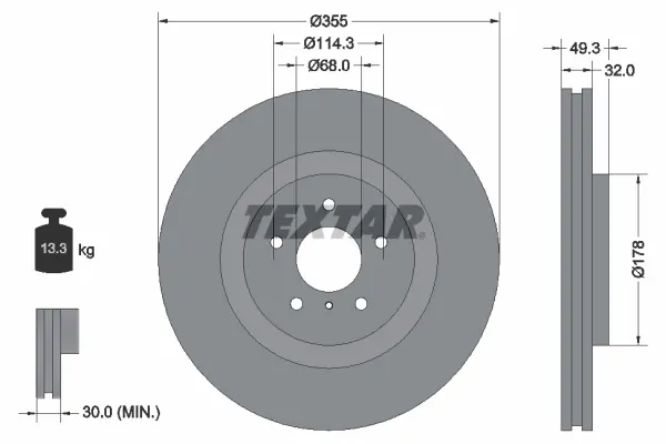 Диск гальмівний (передній) Infiniti FX/Q50/Q70/QX70 08- (355x32) PRO+ TEXTAR 92199105 (фото 1)