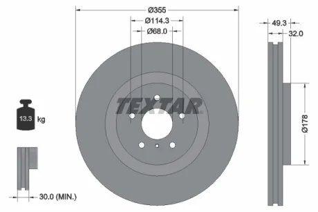 Диск гальмівний (передній) Infiniti FX/Q50/Q70/QX70 08- (355x32) PRO+ TEXTAR 92199105
