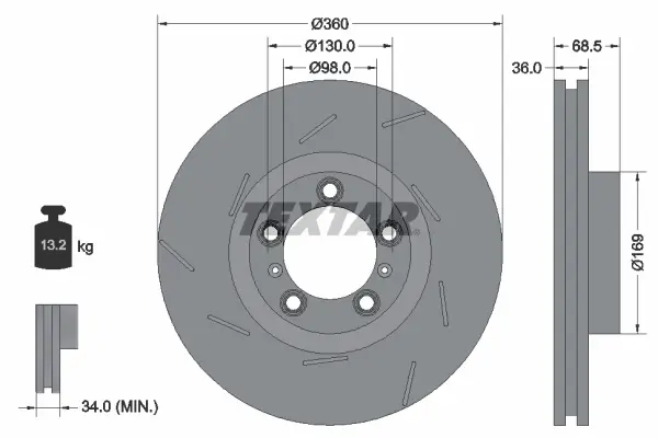 Диск гальмівний (передній) Porsche Panamera 09-16 (L) (360x36) PRO+ TEXTAR 92213905 (фото 1)