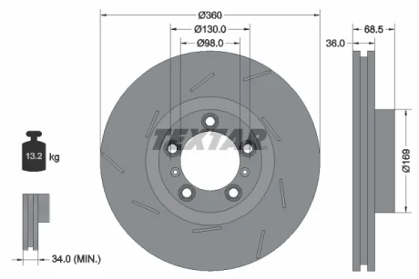 Диск гальмівний (передній) Porsche Panamera 09-16 (L) (360x36) PRO+ TEXTAR 92213905