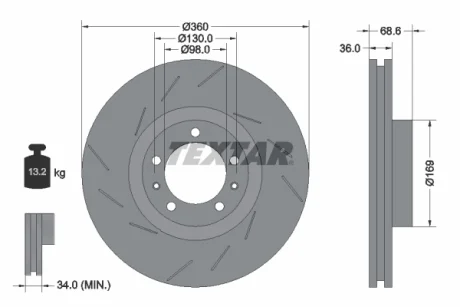 Диск гальмівний (передній) Porsche Panamera 09-16 (R) (360x36) PRO+ TEXTAR 92214005